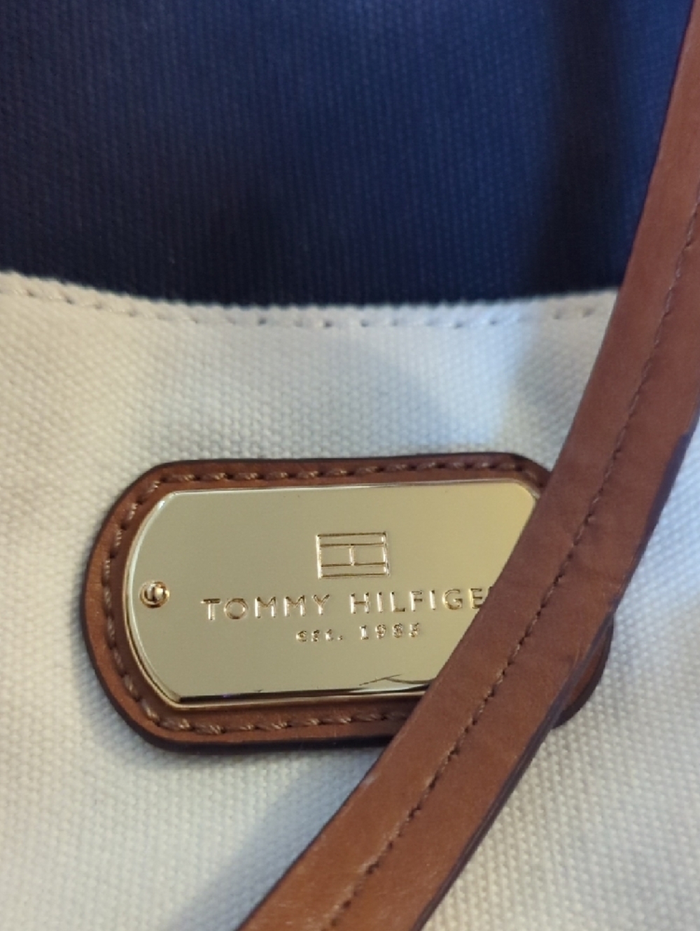 Tommy Hilfiger Navy, Cream & Tan Trim Canvas Tote Buy One Get One Free - Picture 2 of 4